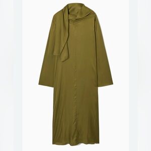 COS Neck Tie Kaftan Khaki Long Sleeve Dress